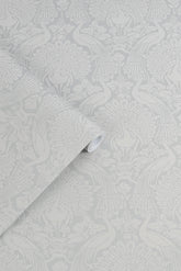 Laura Ashley Peacock Damask Wallpaper Pale Slate